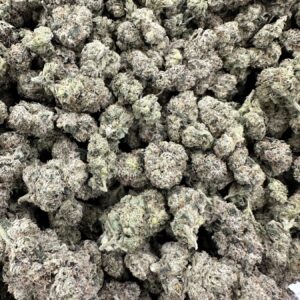 Bubblegum Runtz Greenleaf flower displaying densely frosted pale green buds with prominent white trichome crystal coverage